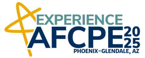 Experience AFCPE Symposium logo with yellow, teal and navy blue coloring promoting the Phoenix-Glendale location